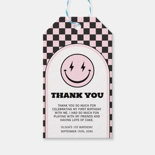 ワンハッピーベビーガール誕生日フォトギフトラベル ギフトタグ (正面)