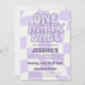 ワンハッピーベビーガール1歳パーソナライズされた誕生日 招待状 (正面)