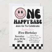 ワンハッピーベビーガール1st誕生日招待状 招待状 (正面)