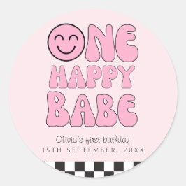 ワンハッピーベビーハッピーフェイスクピンク ラウンドシール