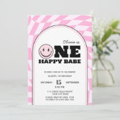 ワンハッピーベピンクガールズ誕生日招待状 招待状 (スタンド正面)