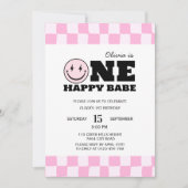ワンハッピーベピンクガールズ誕生日招待状 招待状 (正面)