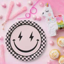 ワンハッピーベピンクハッピーバースデー顔1st誕生日 ペーパープレート