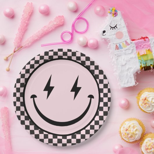 ワンハッピーベピンクハッピーバースデー顔1st誕生日 ペーパープレート (パーティー)