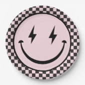 ワンハッピーベピンクハッピーバースデー顔1st誕生日 ペーパープレート (正面)