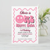 ワンハッピーベリーレトロピンク1歳の誕生日パーティー 招待状 (スタンド正面)