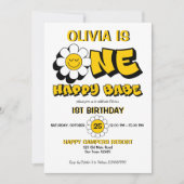 ワンハッピーベレトロデイジー1歳の誕生日パーティー 招待状 (正面)