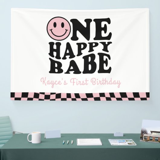 ワンハッピーベーブウェーブハッピースマイルガール1st誕生日 横断幕 (トレードショー)