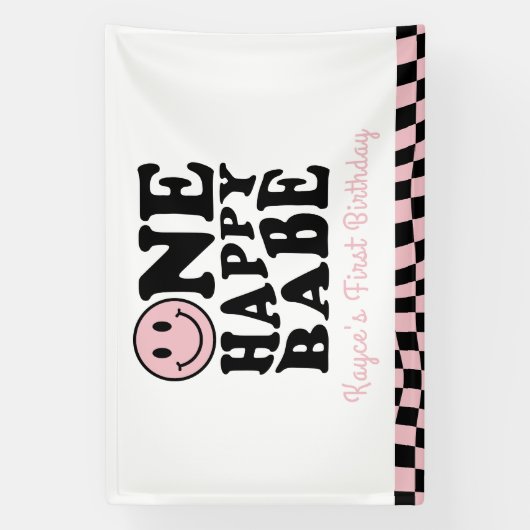 ワンハッピーベーブウェーブハッピースマイルガール1st誕生日 横断幕 (縦)