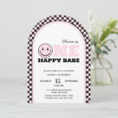 ワンハッピーベーレトロピンクファースト誕生日 招待状 (スタンド正面)