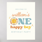 ワンハッピーボーイサンサンファースト誕生日ウェルカムサイン ポスター (正面)