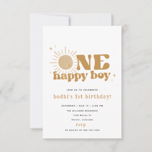 ワンハッピーボーイファーストトリップのまわりにサン 招待状 (正面)
