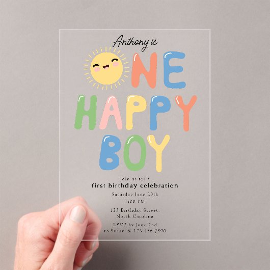ワンハッピーボーイ誕生日招待状1stバースデーサン アクリル招待状 (インサイチュ (ポータブル))