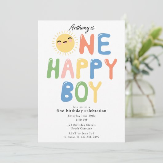 ワンハッピーボーイ誕生日招待状1stバースデーサン 招待状 (スタンド正面)
