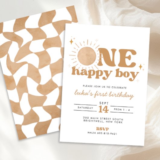 ワンハッピーボーホサンファースト誕生日招待状 招待状