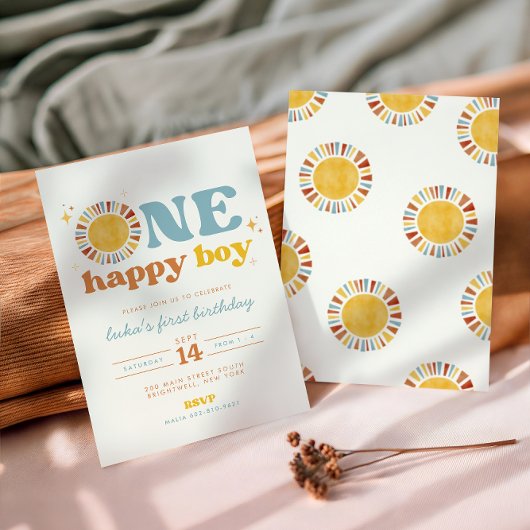 ワンハッピーボーホサンファースト誕生日招待状 招待状