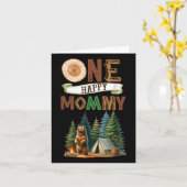 ワンハッピーモーミーキャンパーファースト誕生日キャンピングベア カード (黄色い花)