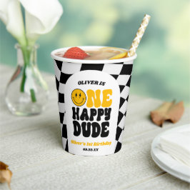 ワンハッピー・デュード レトロ ファースト 1歳の誕生日パーティー 紙コップ