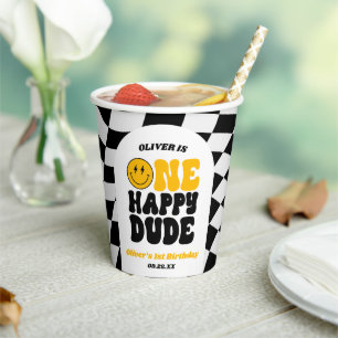 ワンハッピー・デュード レトロ ファースト 1歳の誕生日パーティー 紙コップ