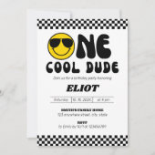 ワンハッピー・デュード ワン・クール・デュード・ボーイの1歳の誕生日 招待状 (正面)