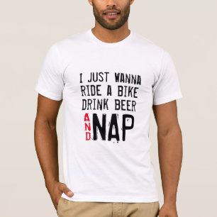 ワンバイク、ドリンクのビールと昼寝おもしろいtシャツデザイン tシャツ