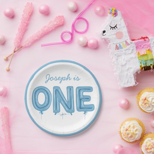 ワンバルーン、ファースト誕生日ボーイパーティープレート ペーパープレート (パーティー)