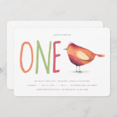 ワンバーディの最初の誕生日パーティーの招待 招待状 (正面/裏面)