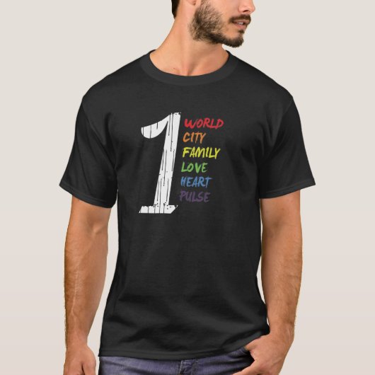 ワンパルス-ワールドシティファミリーラブハートLGBT Tシャツ (正面)