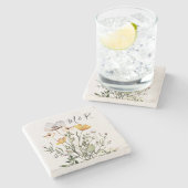 ワンパーソナライズされたグラム乾燥野花カップル ストーンコースター (横)