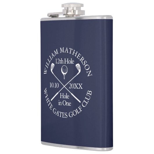 ワンパーソナライズされたネイビーブルーのゴルフホール フラスク (左)