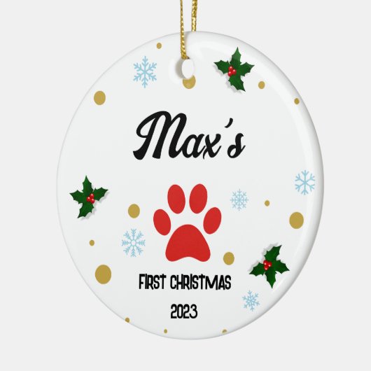 ワンパーソナライズされたピーのクリスマス セラミックオーナメント (左)