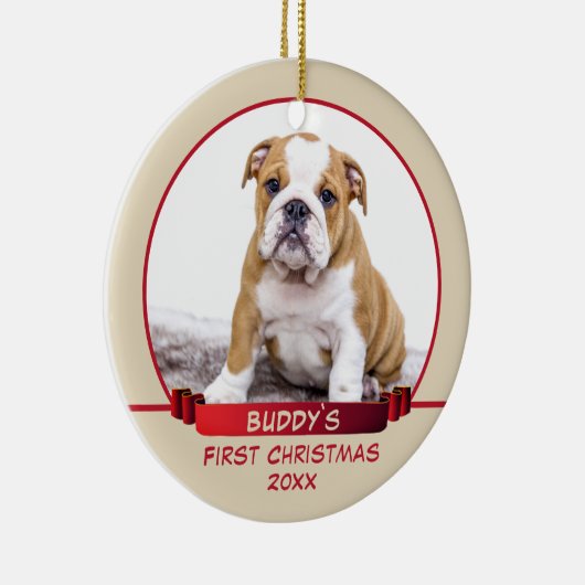 ワンパーソナライズされたピー1stクリスマスペットフォトレッド セラミックオーナメント (右)