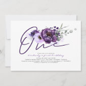 ワンパープルフラワーズ1st誕生日パーティの招待状 招待状 (正面)