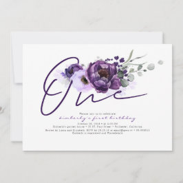 ワンパープルフラワーズ1st誕生日パーティの招待状 招待状