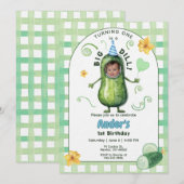 ワンビッグディルピクルス ファーストバースデー ブルー 写真 招待状 (正面/裏面)