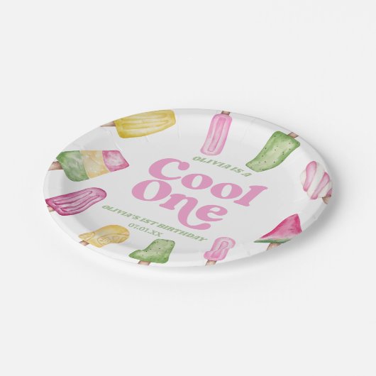 ワンピクールンクレトロポプシクル1st誕生日パーティー ペーパープレート (アングル)