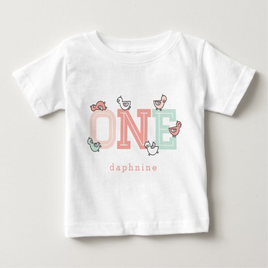 ワンピンクお洒落かわいい女の子のベビーアヒル ベビーTシャツ (正面)