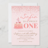 ワンピンクスパークルグリッタースウィート1st誕生日パーティー 招待状 (正面)