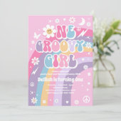 ワンピースのグルービーガール ピースラブパーティーレインボー誕生日 招待状 (スタンド正面)