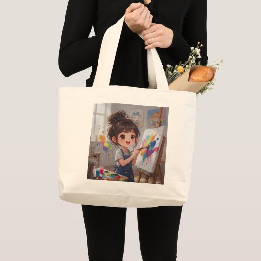 ワンピースの少女アーティスト トートバッグ (正面(商品))