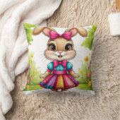 ワンピースを着た可愛い漫画カラフルバニー クッション (ブランケット)