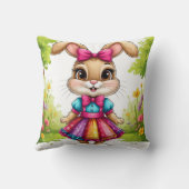 ワンピースを着た可愛い漫画カラフルバニー クッション (裏面)