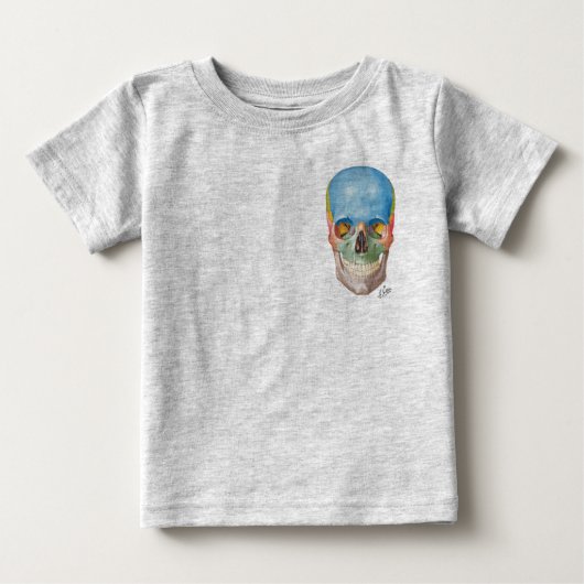 ワンピースベビーの網打ちする人のスカル ベビーTシャツ (正面)