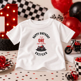 ワンファストレース モーターサイクル ボーイ 1歳の誕生日パーティー ベビーTシャツ