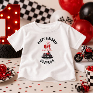ワンファストレース モーターサイクル ボーイ 1歳の誕生日パーティー ベビーTシャツ