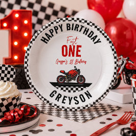 ワンファストレース モーターサイクル ボーイ 1歳の誕生日パーティー ペーパープレート