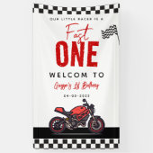 ワンファストレース モーターサイクル ボーイ 1歳 誕生日パーティー 横断幕 (縦)