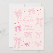ワンファンシーコケットボウピンク誕生日パーティー 招待状 (正面)