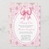 ワンファンシーピンクコケットボウバースデーパーティー 招待状 (正面/裏面)