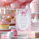ワンファンシーピンクコケットボウバースデーパーティー 招待状